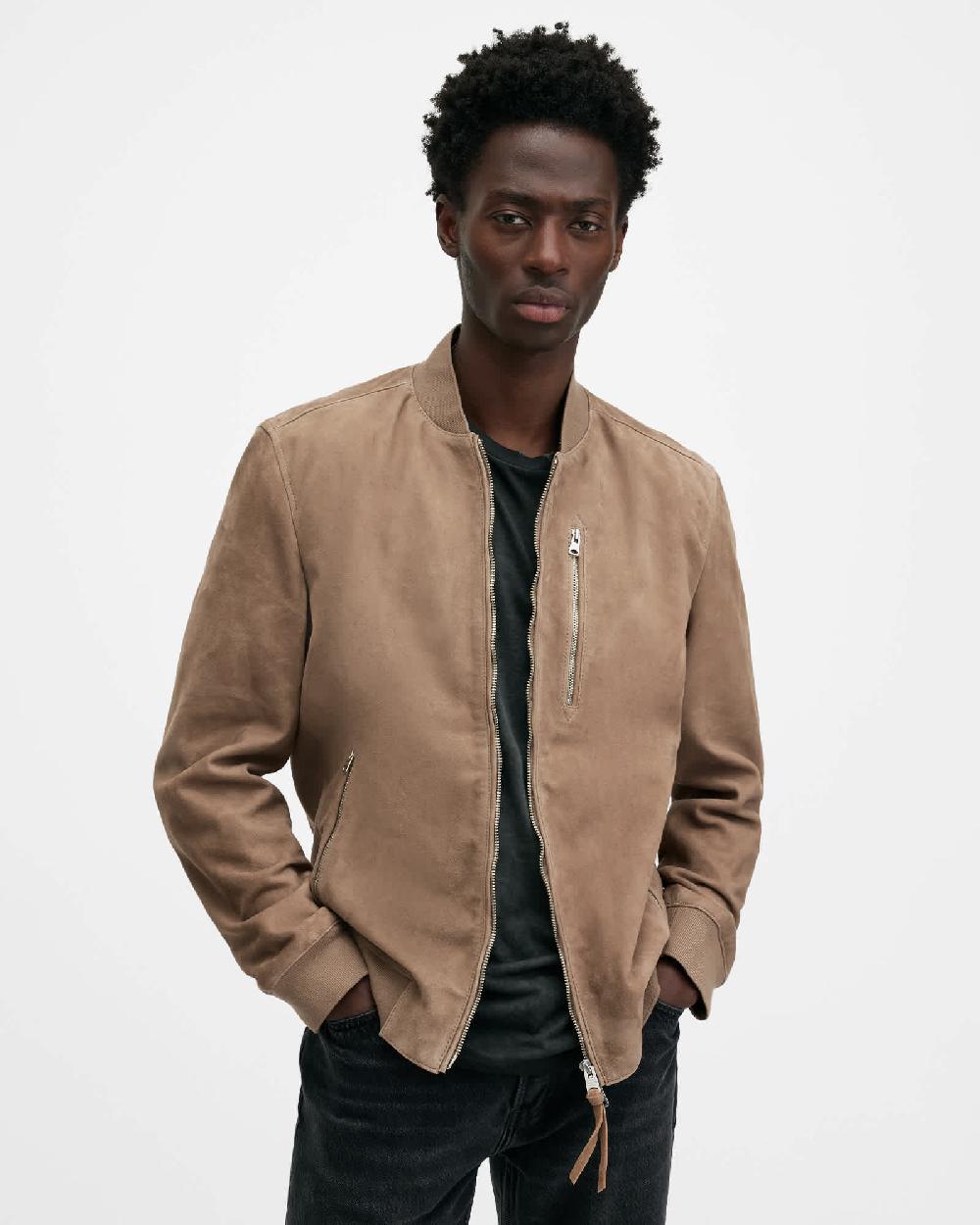 All Saints Kemble Suede Bomber Jacket Acre Brown