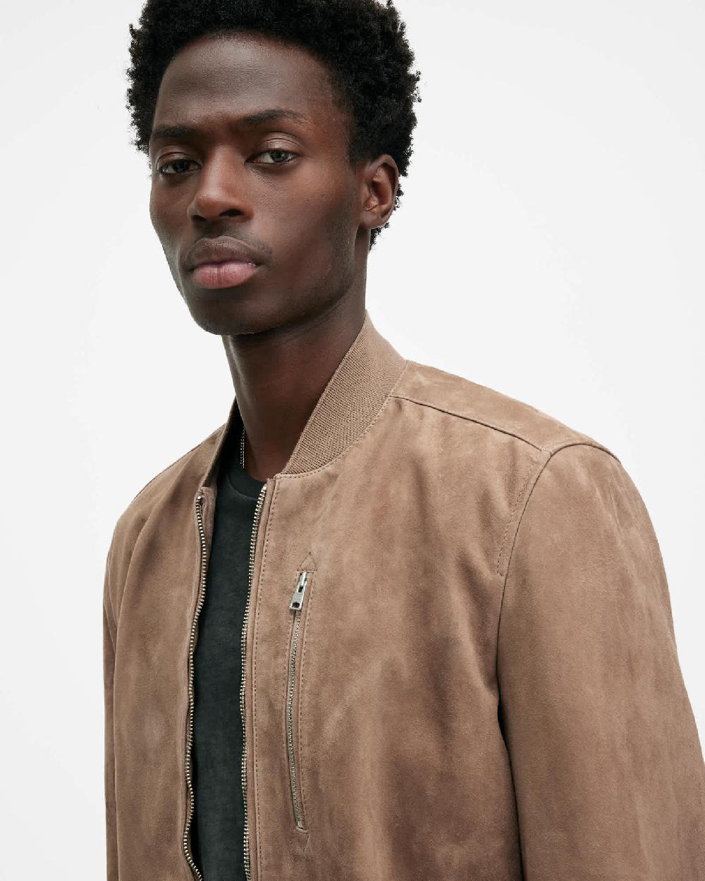 All Saints Kemble Suede Bomber Jacket Acre Brown