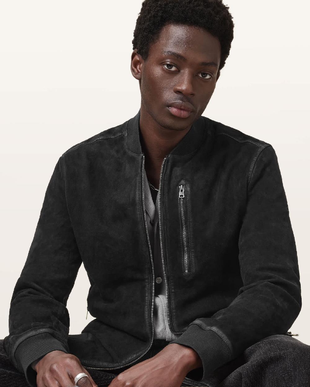 All Saints Kemble Suede Bomber Jacket Black