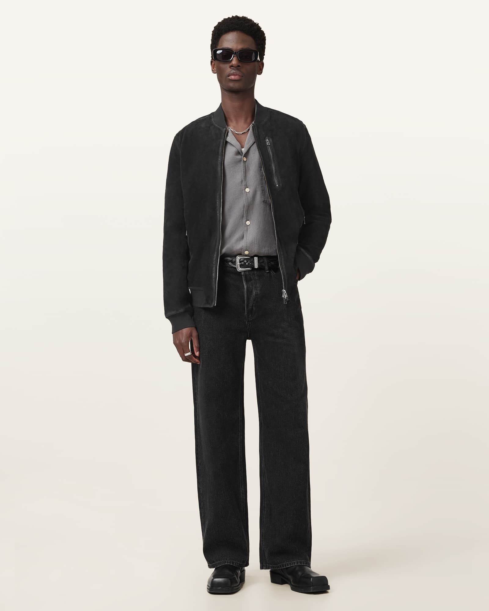 All Saints Kemble Suede Bomber Jacket Black