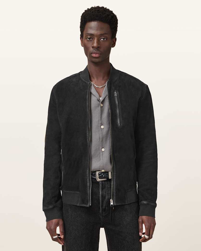 all saints Kemble Suede Bomber Jacket Black