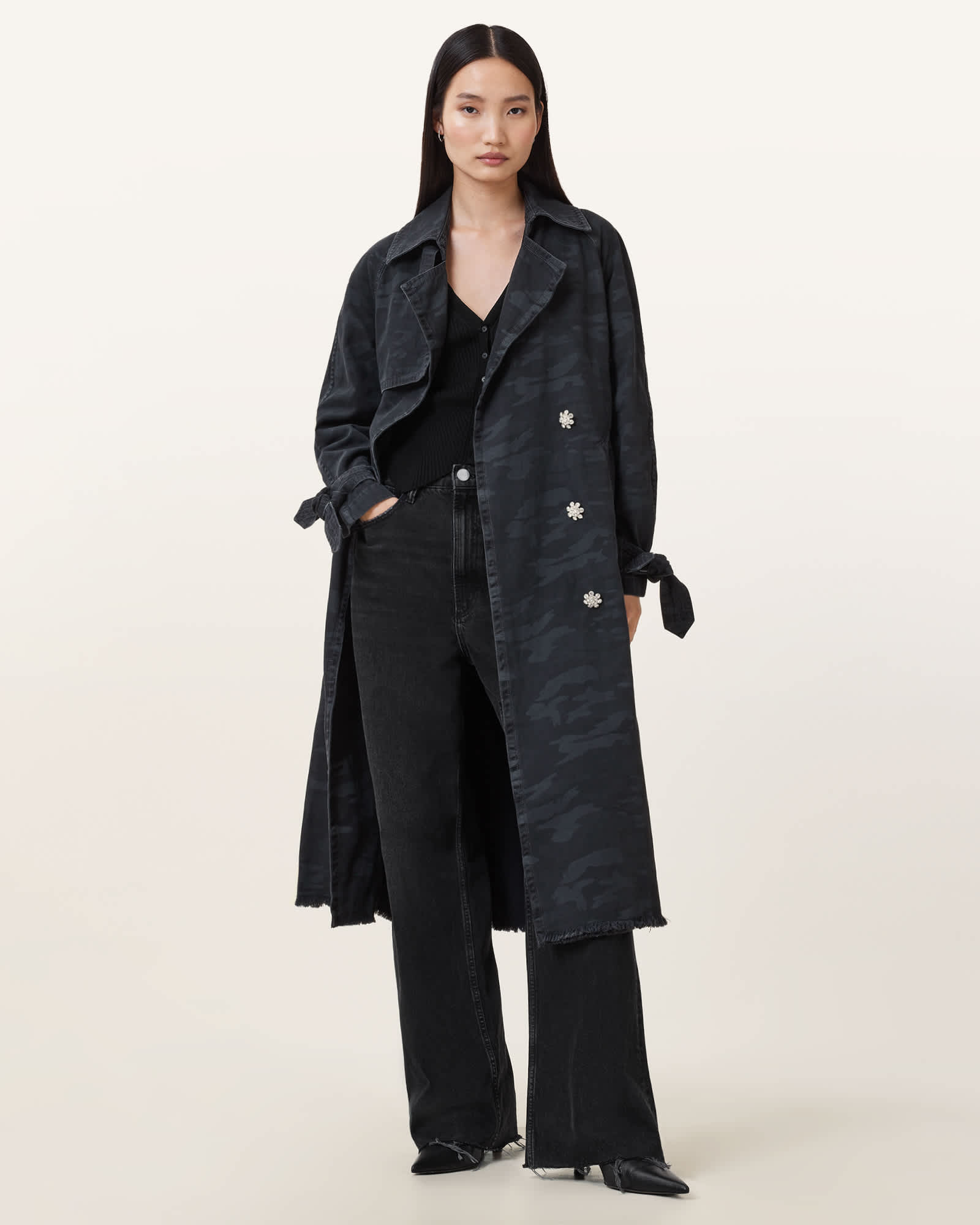 All Saints Kiki Oversized Trench Coat Ink Blue