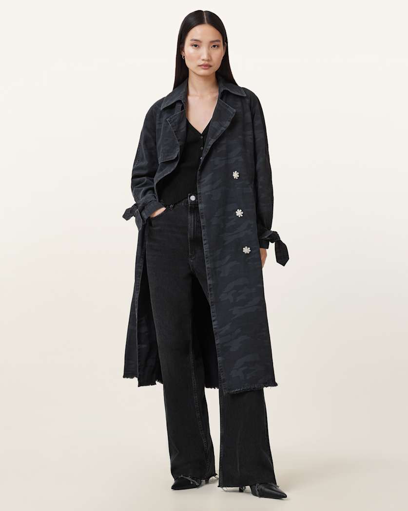 all saints Kiki Oversized Trench Coat Ink Blue