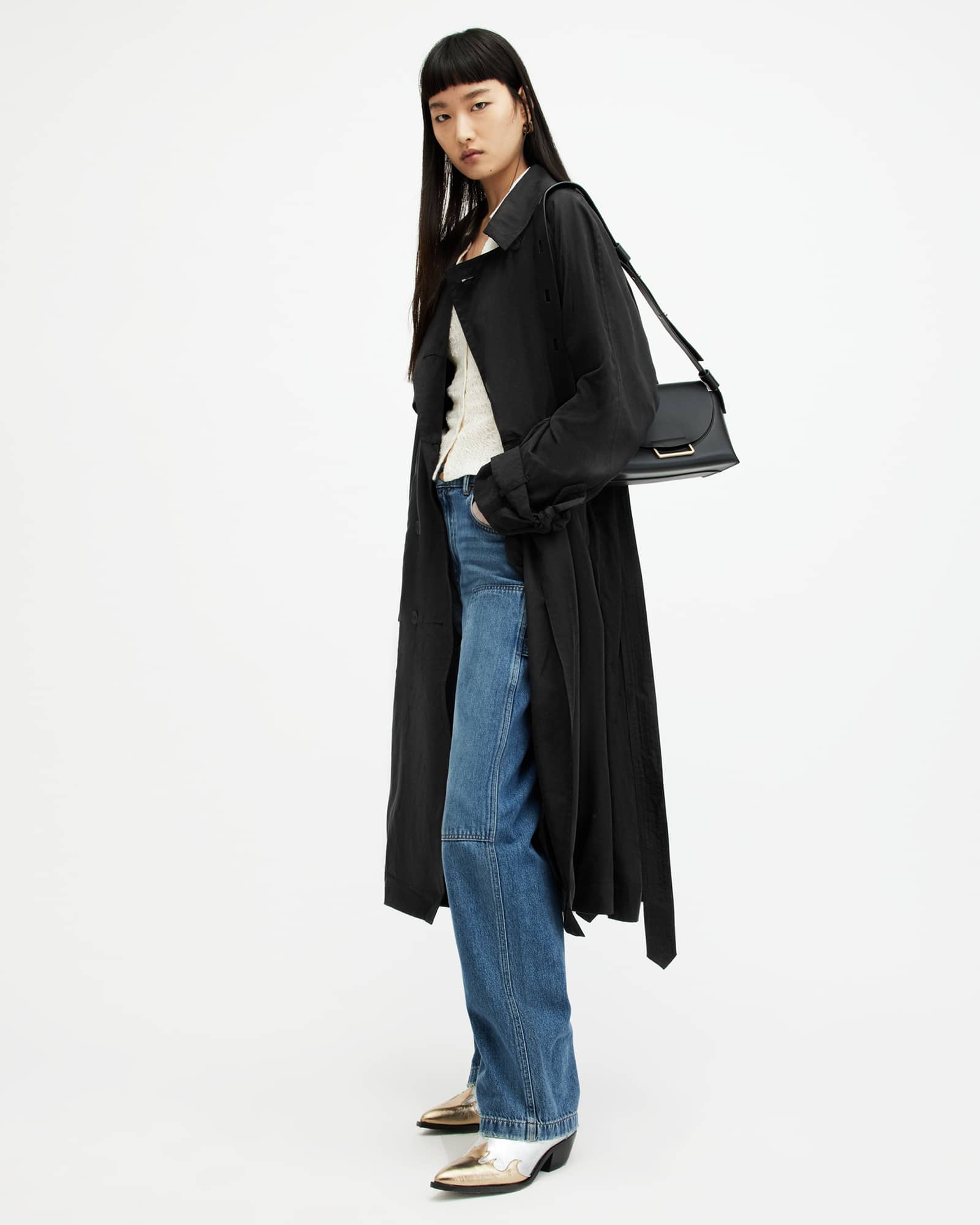 All Saints Kikki Oversized Trench Coat Black