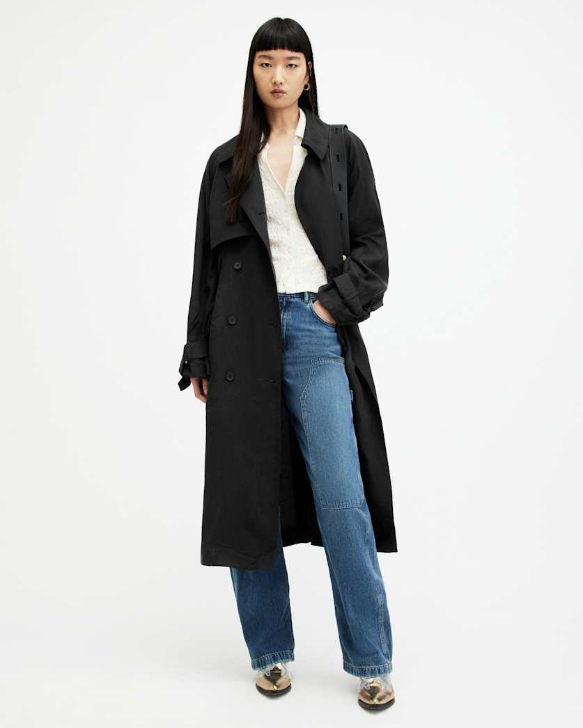 all saints Kikki Oversized Trench Coat Black