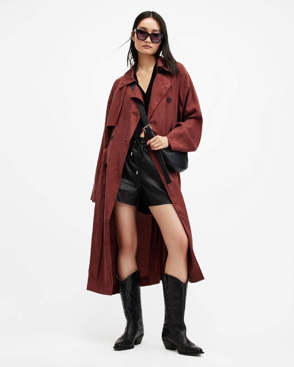 All Saints Kikki Oversized Trench Coat Burnt Red