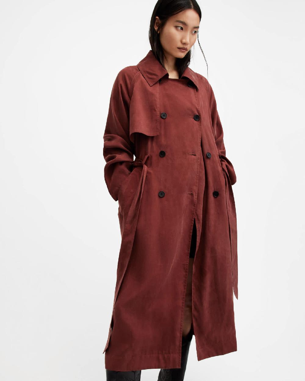 All Saints Kikki Oversized Trench Coat Burnt Red