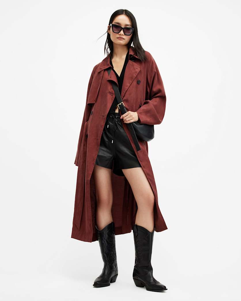 all saints Kikki Oversized Trench Coat Burnt Red