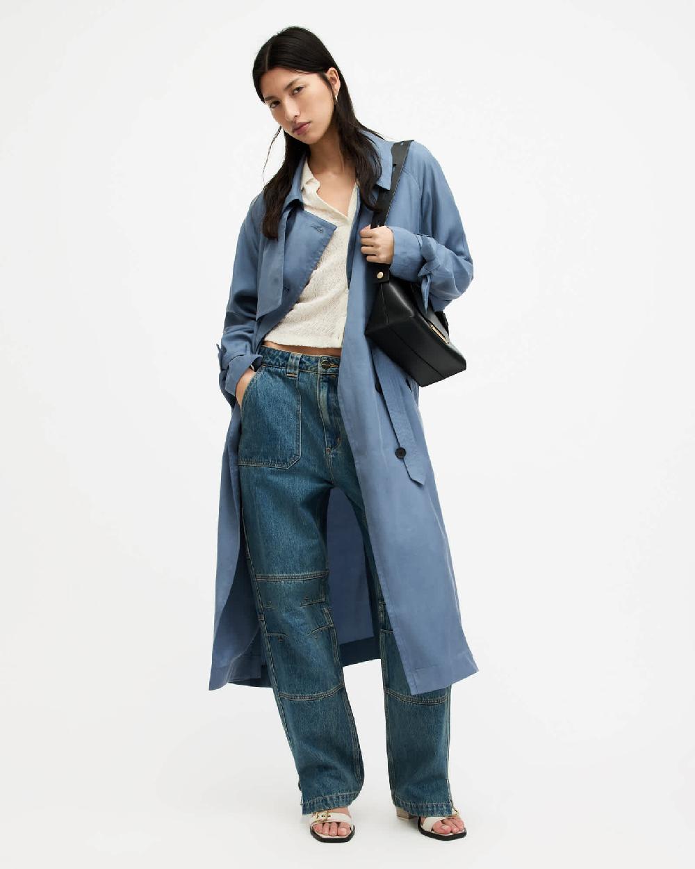 All Saints Kikki Oversized Trench Coat Petrol Blue
