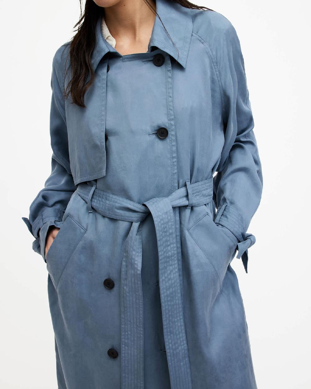All Saints Kikki Oversized Trench Coat Petrol Blue