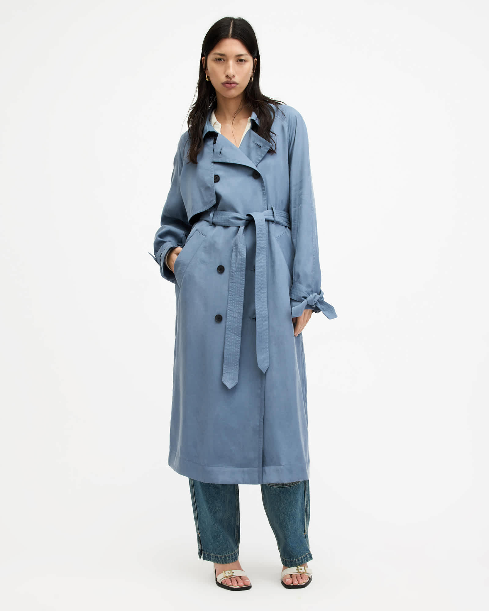 All Saints Kikki Oversized Trench Coat Petrol Blue