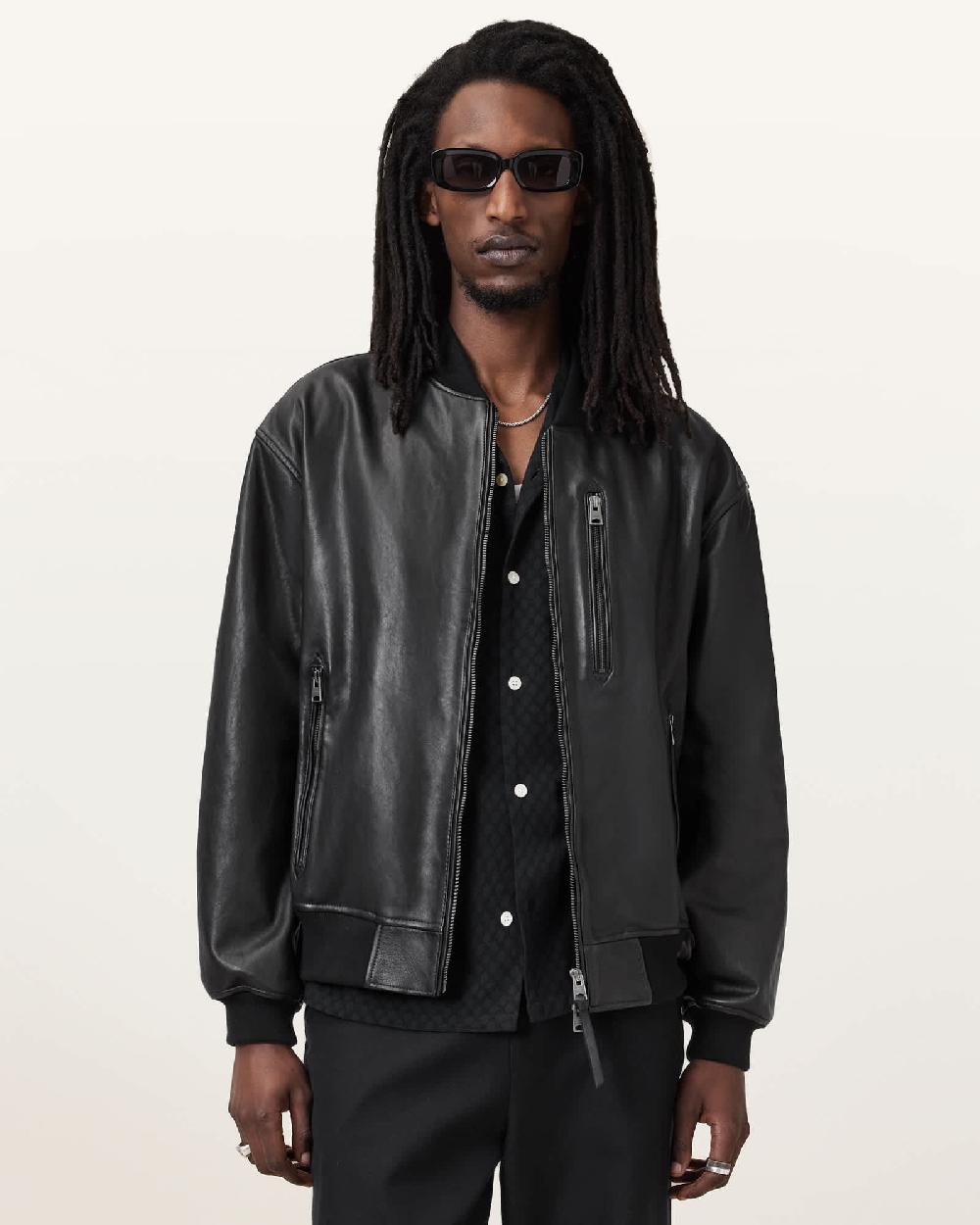 All Saints Kino Oversized Leather Bomber Black