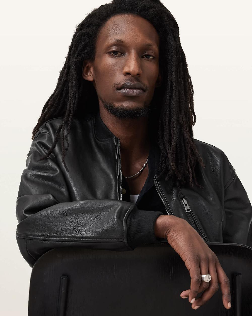 All Saints Kino Oversized Leather Bomber Black