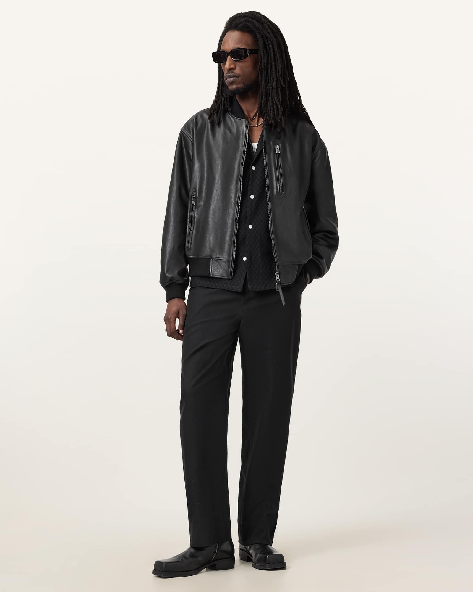 All Saints Kino Oversized Leather Bomber Black