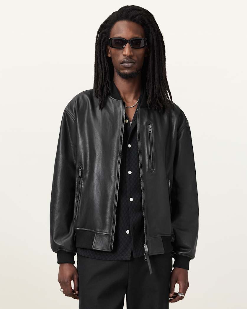 all saints Kino Oversized Leather Bomber Black