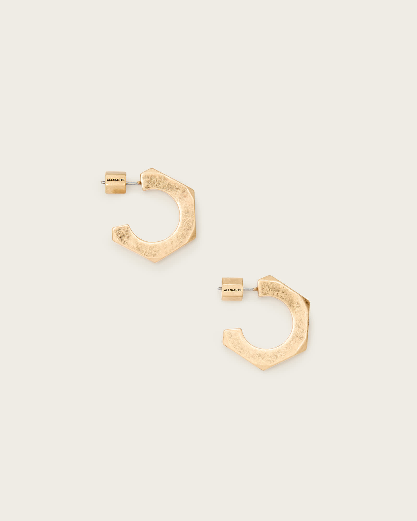All Saints Kira Hex Hoop Earrings Warm Brass