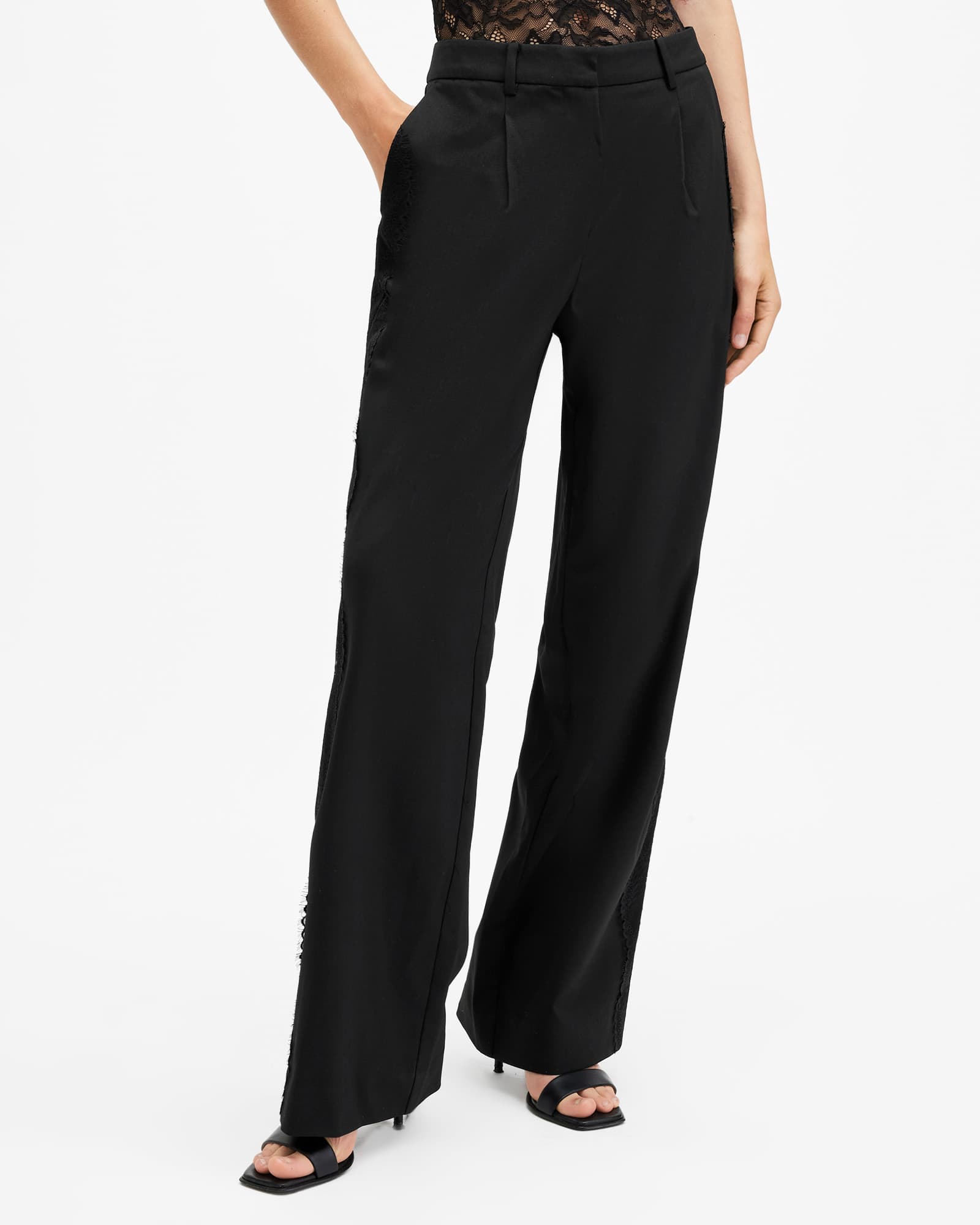 All Saints Lacey Lace Trim Pants Black