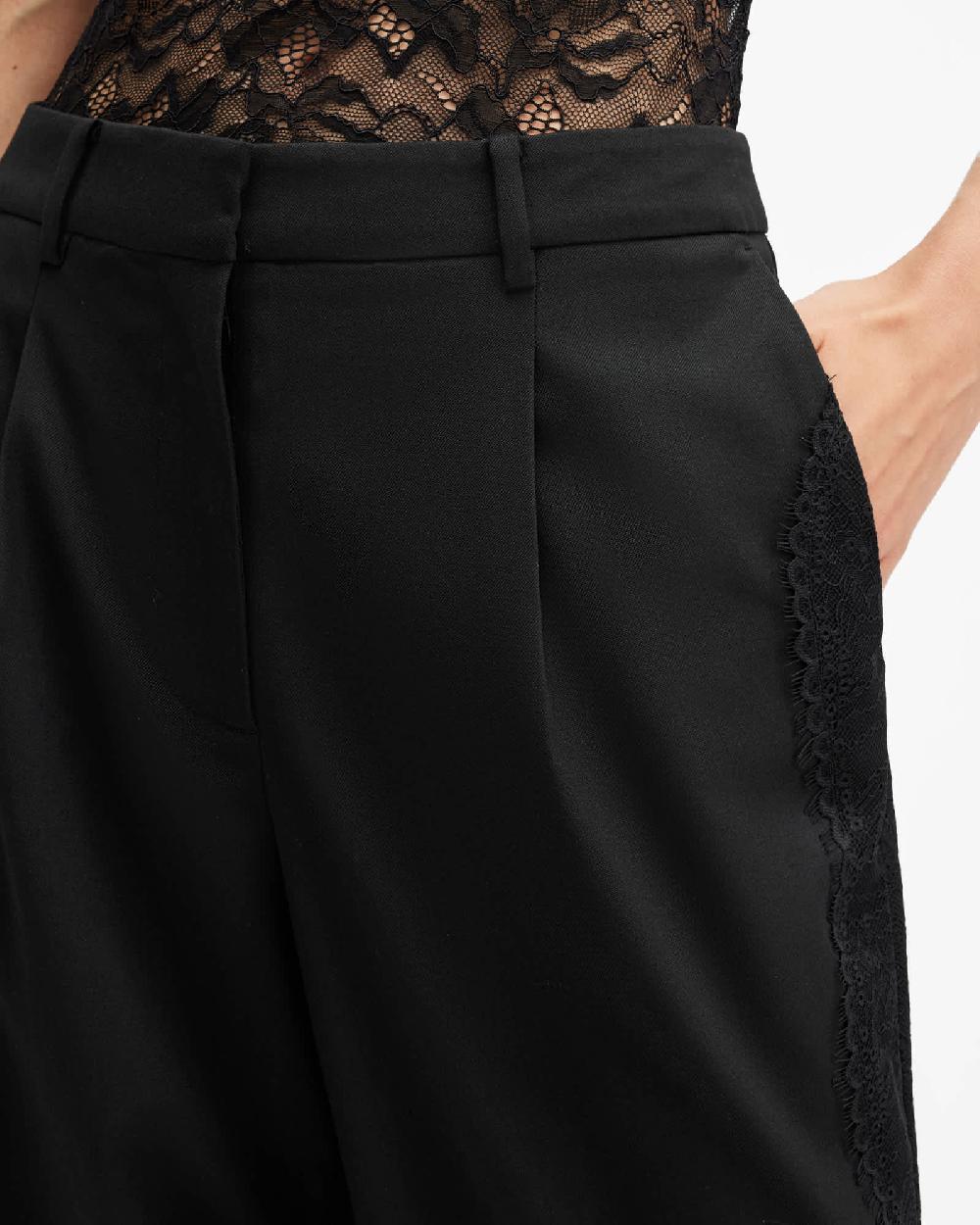 All Saints Lacey Lace Trim Pants Black
