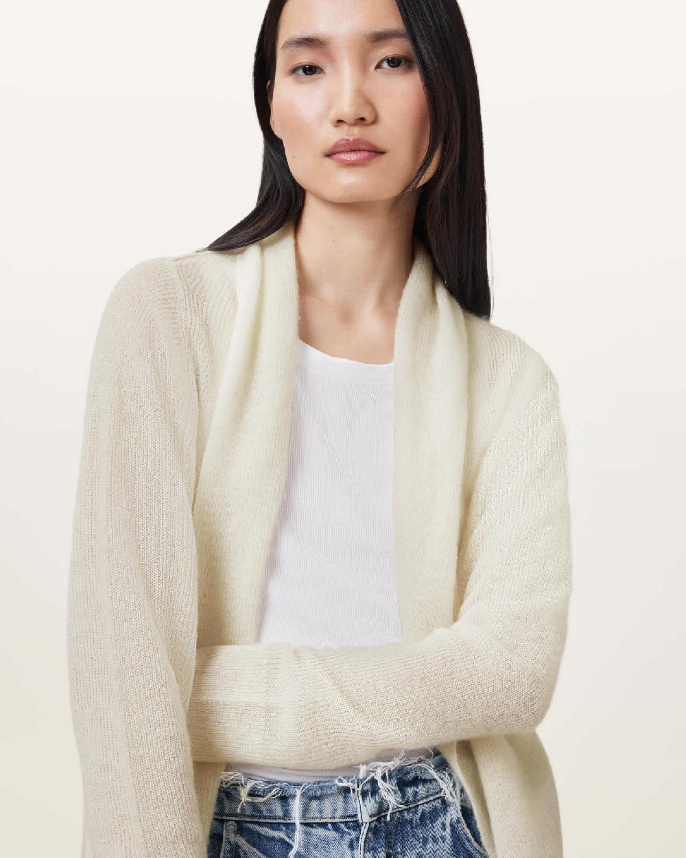 All Saints Laina Knitted Cardigan Chalk White