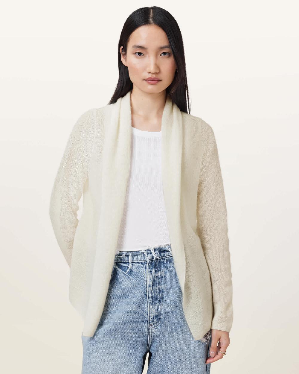 All Saints Laina Knitted Cardigan Chalk White