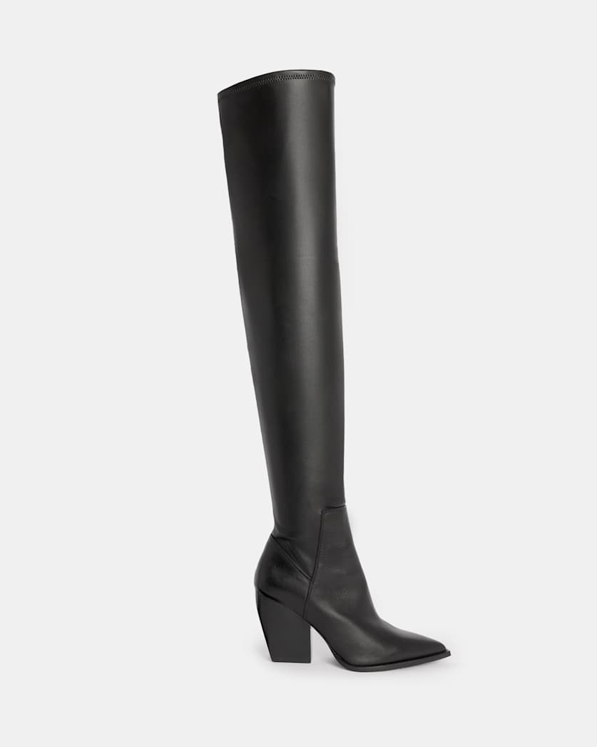 all saints Lara Stretchy Over The Knee Boots Black