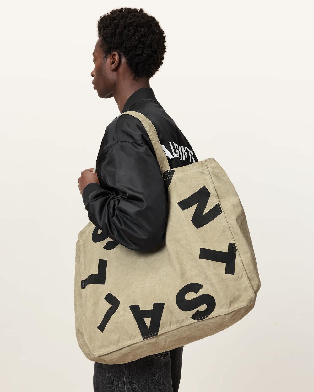 All Saints Large Tierra Tote Bag TAUPE/JET BLK