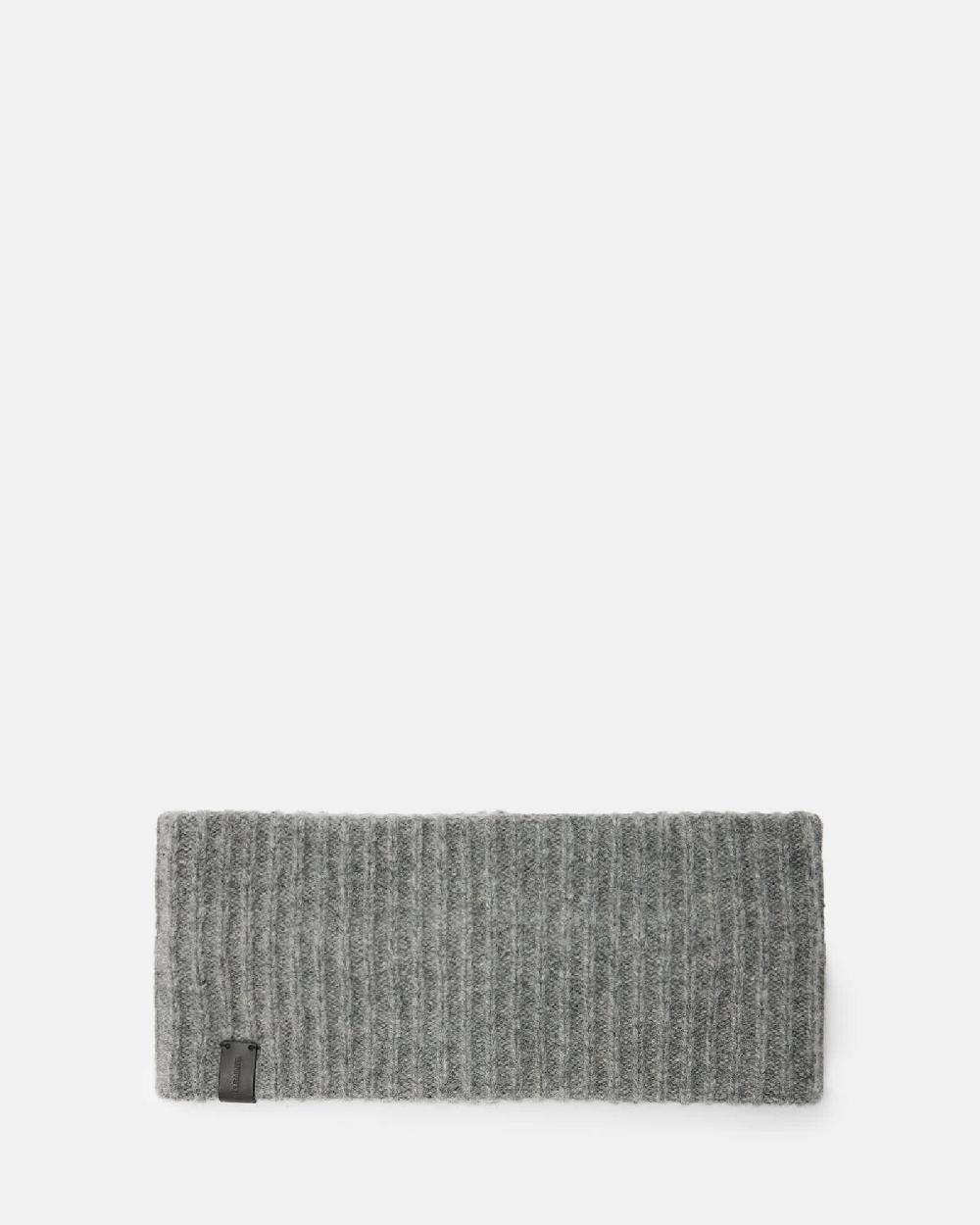 All Saints Laurie Ribbed Wool Headband Grey Marl
