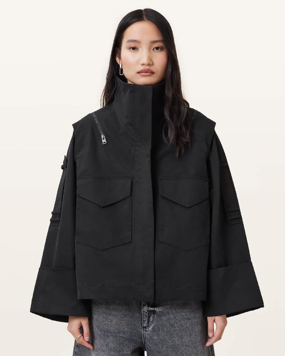 All Saints Leighton Cotton Utility Jacket Black