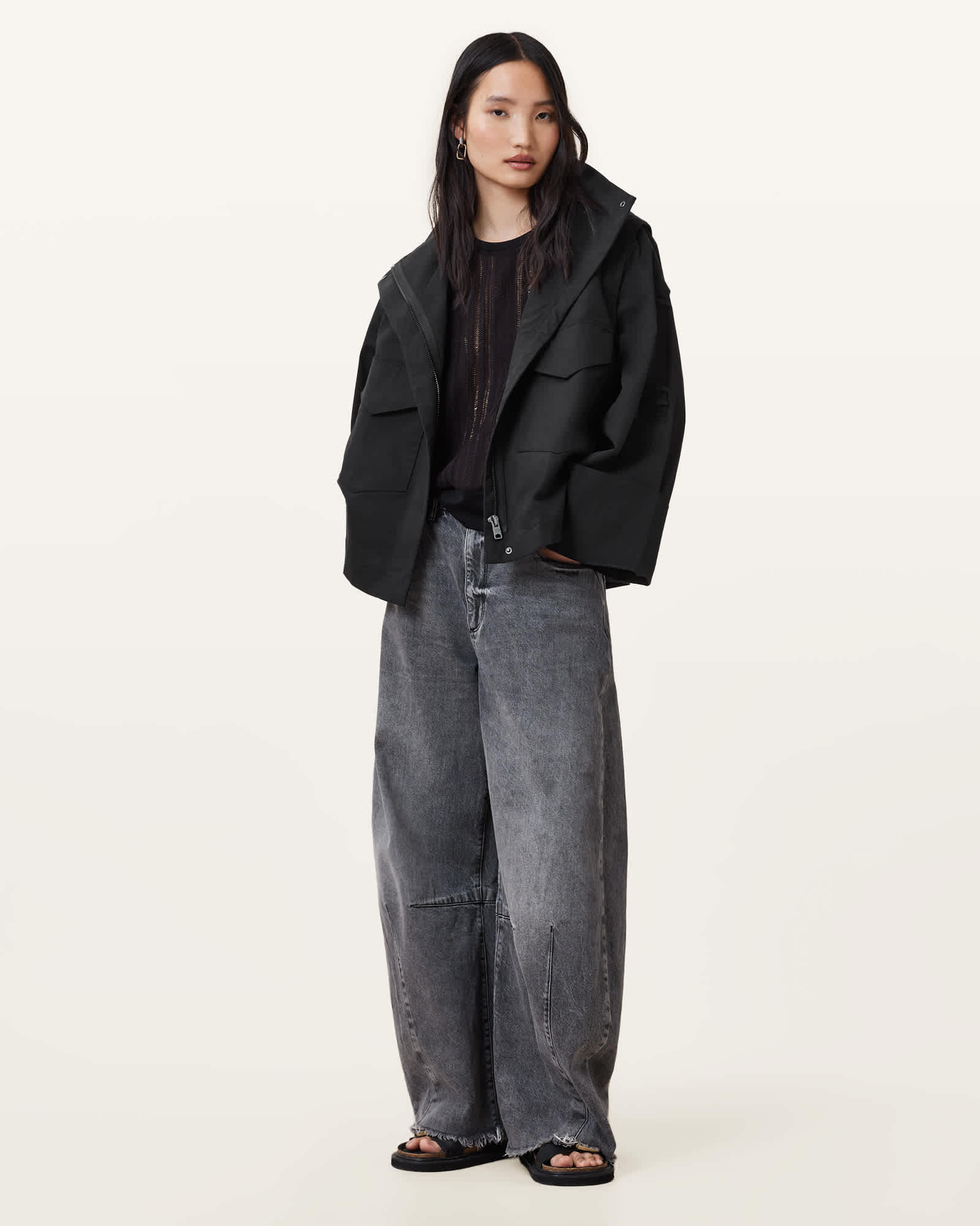 All Saints Leighton Cotton Utility Jacket Black