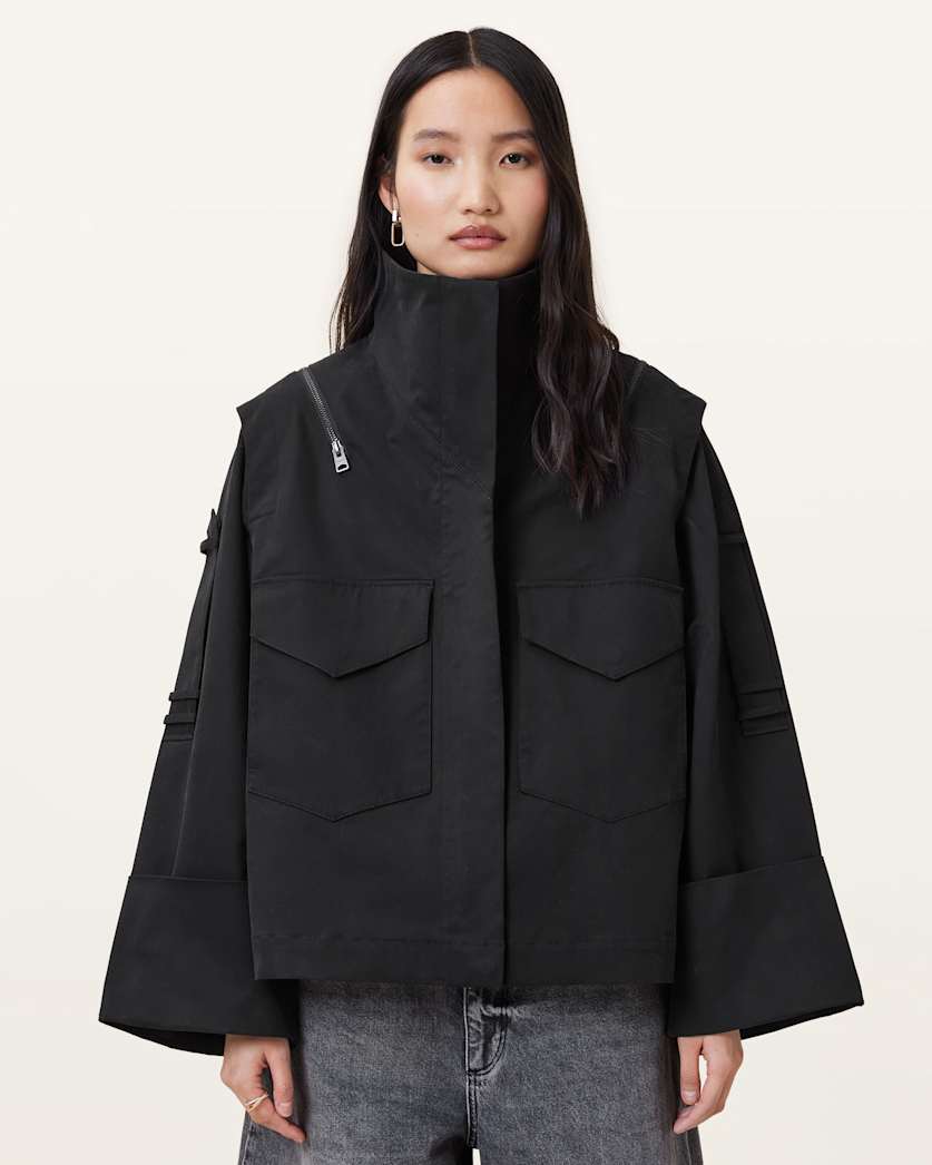 all saints Leighton Cotton Utility Jacket Black