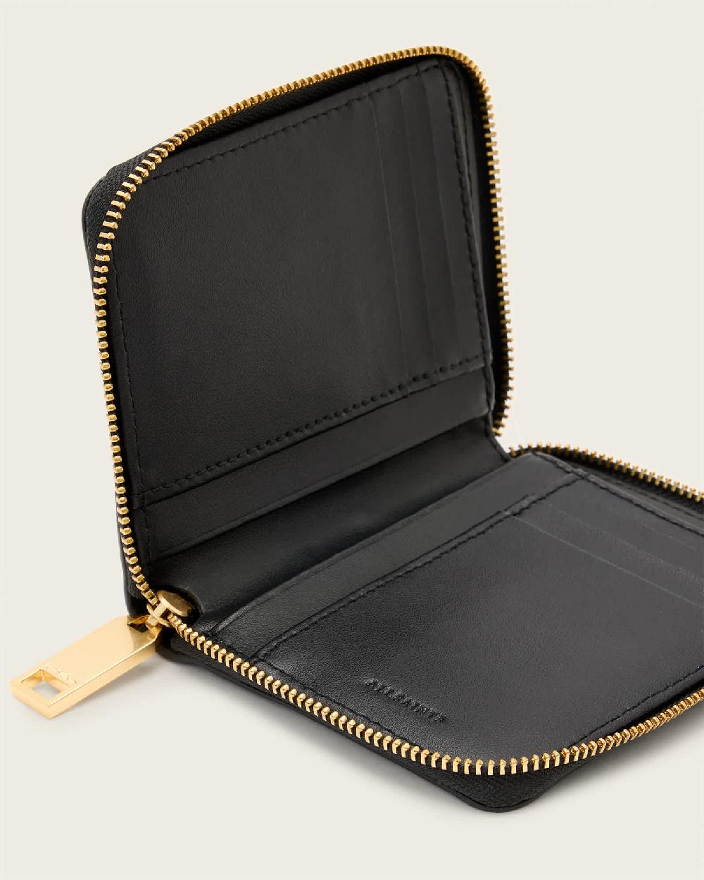 All Saints Lena Leather Zip Wallet Black