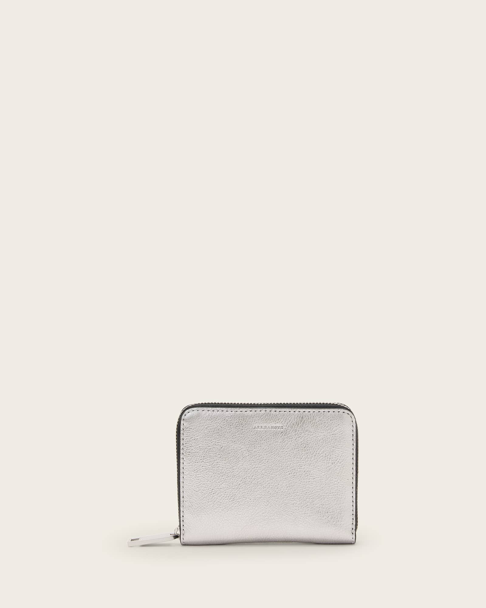 All Saints Lena Leather Zip Wallet Silver