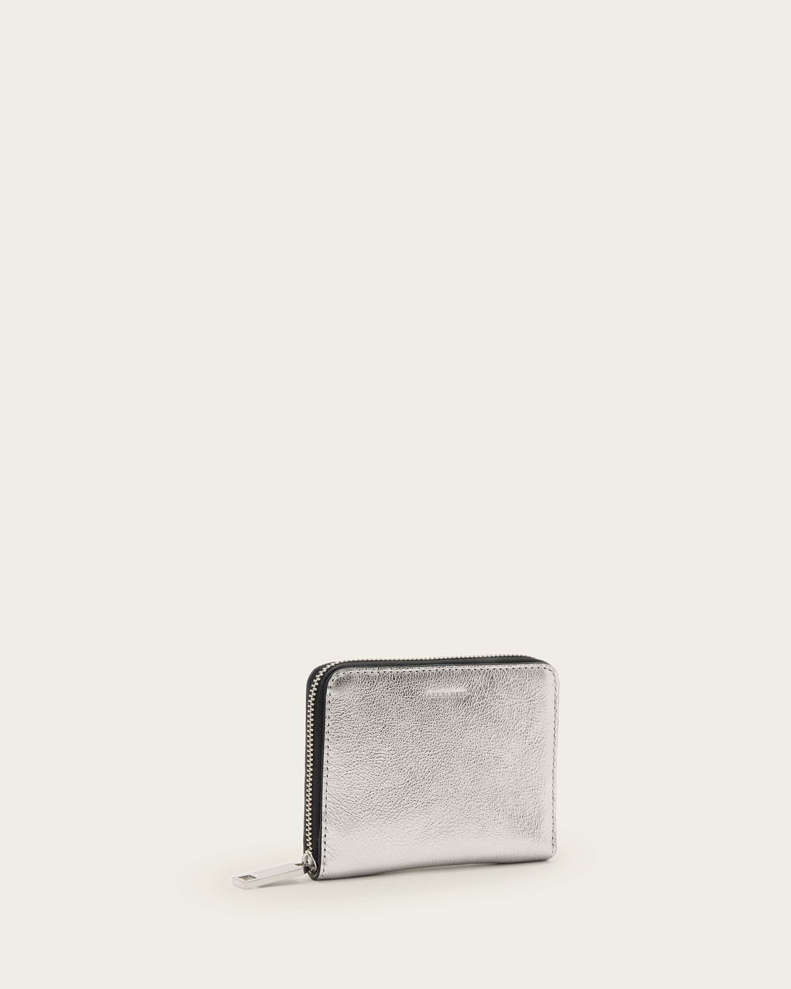All Saints Lena Leather Zip Wallet Silver