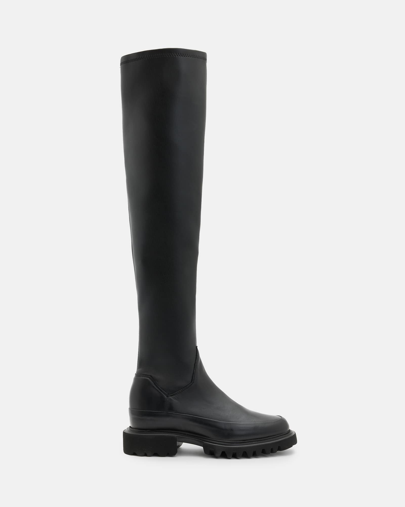 All Saints Leona Over The Knee Leather Boots Black
