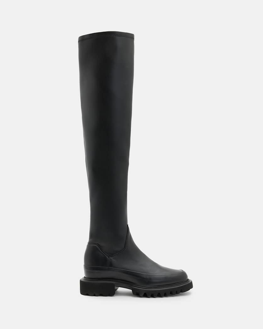 all saints Leona Over The Knee Leather Boots Black