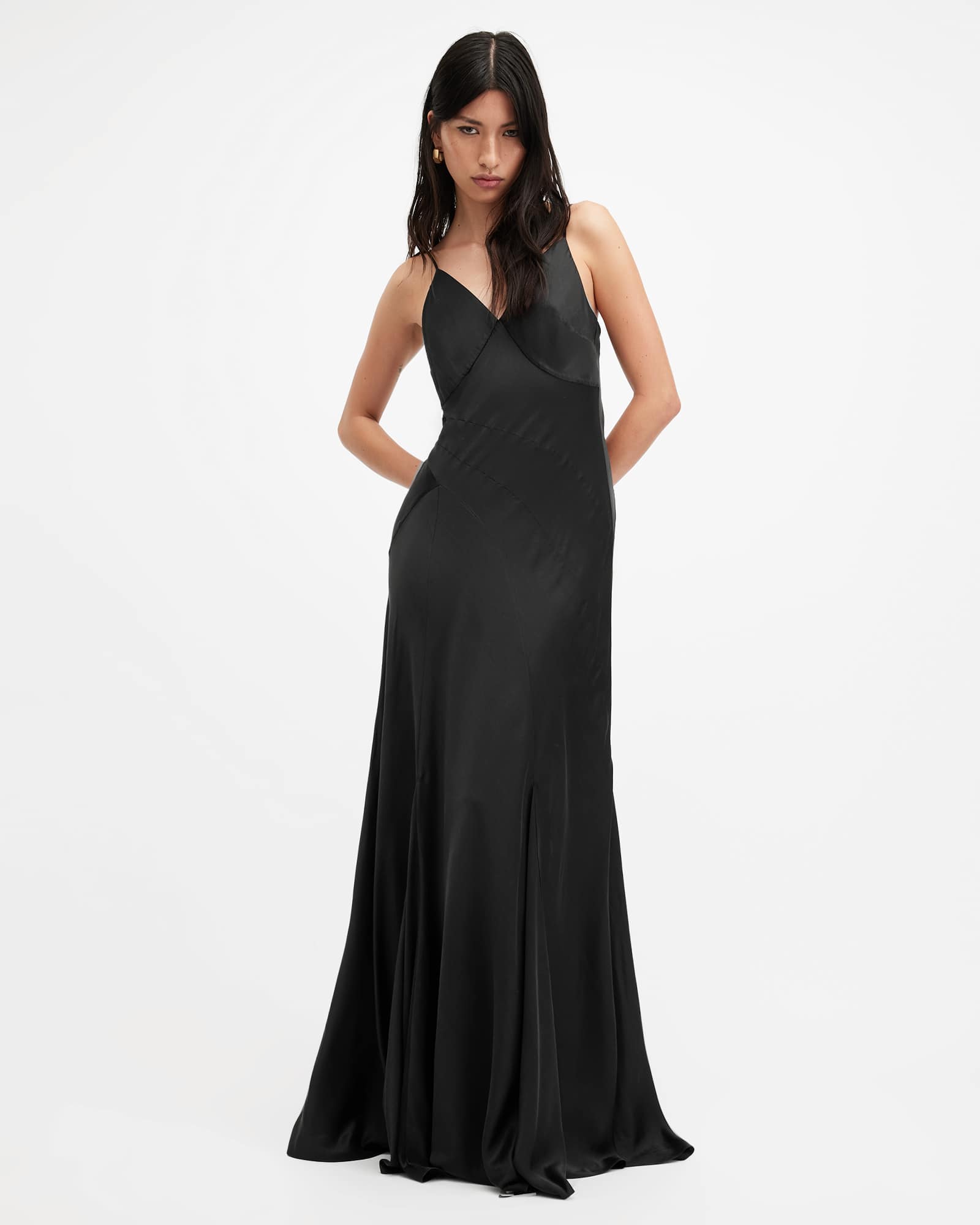All Saints Lili Panelled Maxi Dress Black