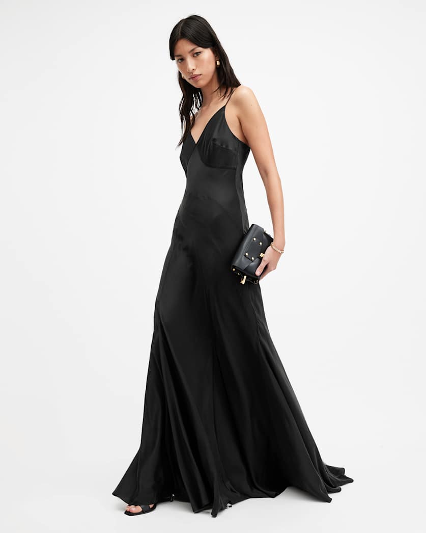 all saints Lili Panelled Maxi Dress Black