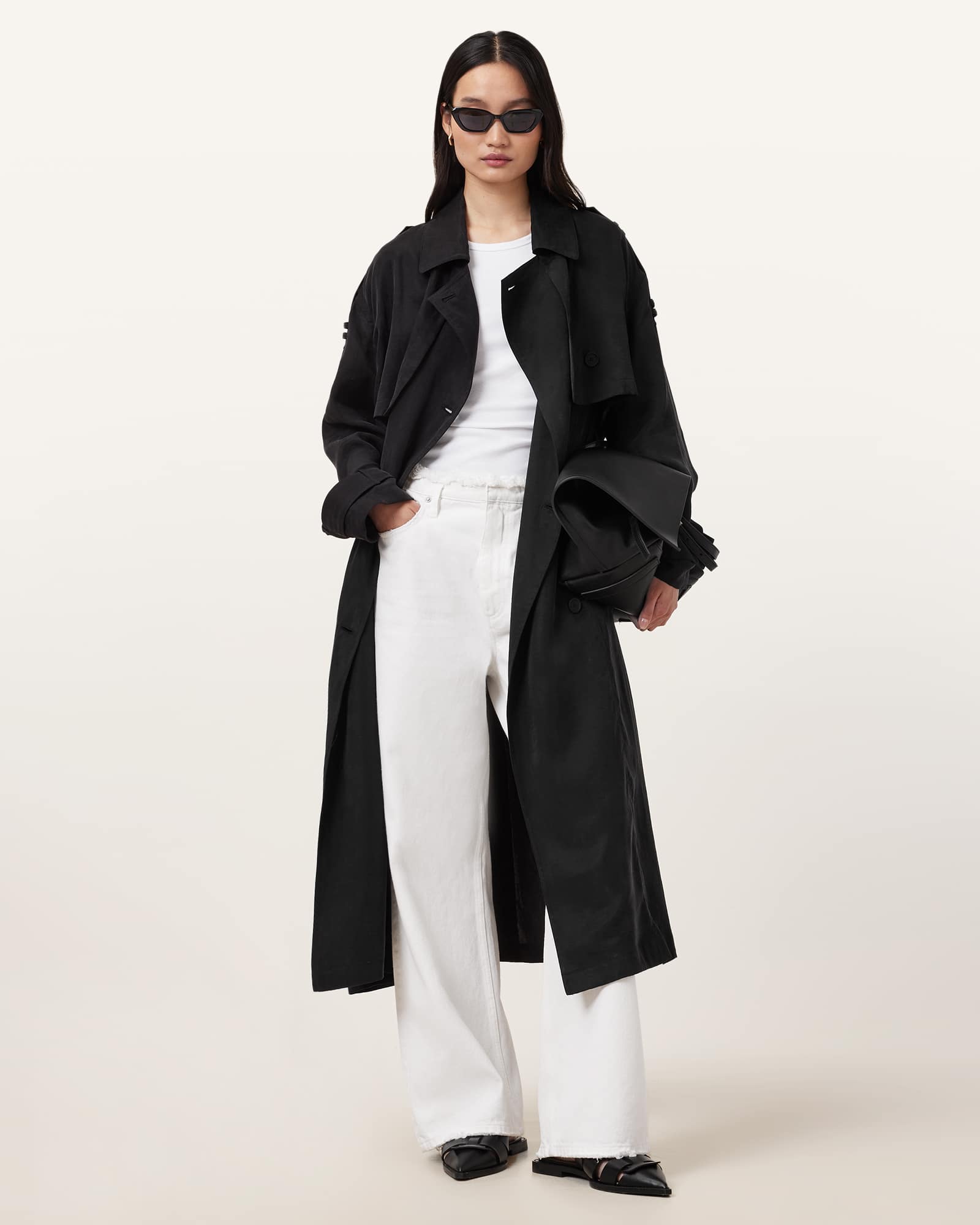 All Saints Linnie Lightweight Trench Coat Black