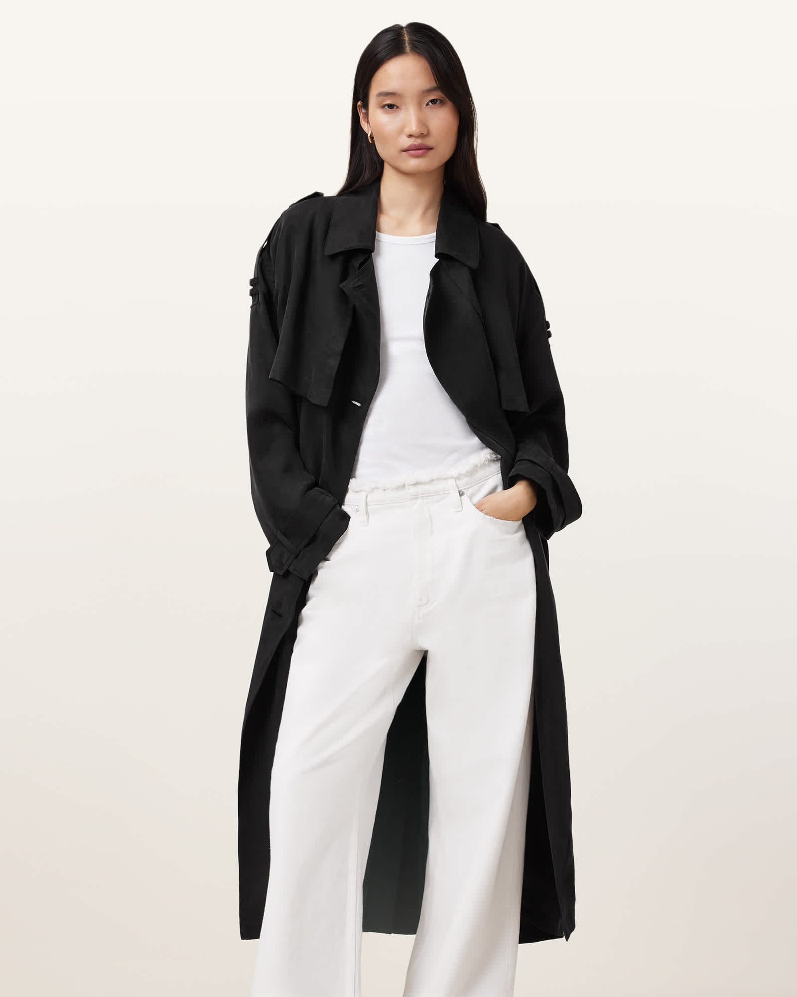 All Saints Linnie Lightweight Trench Coat Black
