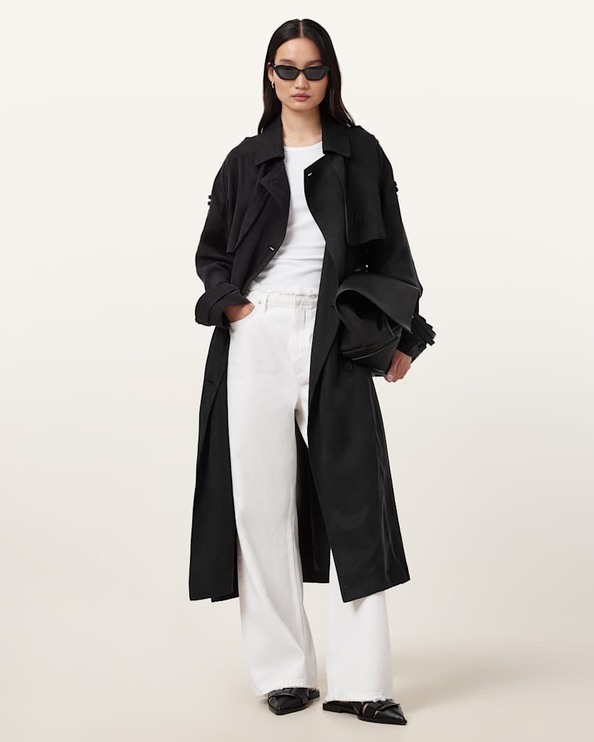 all saints Linnie Lightweight Trench Coat Black