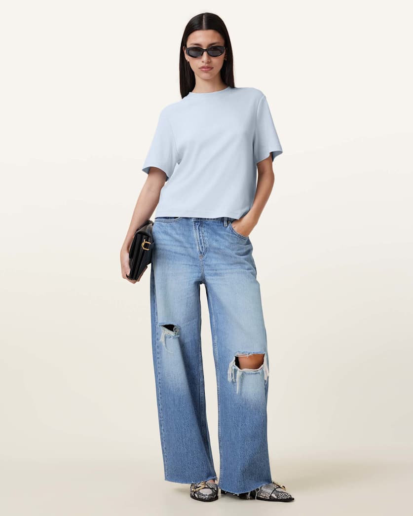 all saints Lisa Boxy Crew Neck T-Shirt Barely Blue