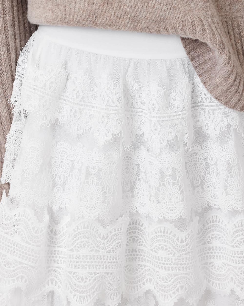 All Saints Lizi Tiered Lace Maxi Skirt Chalk White