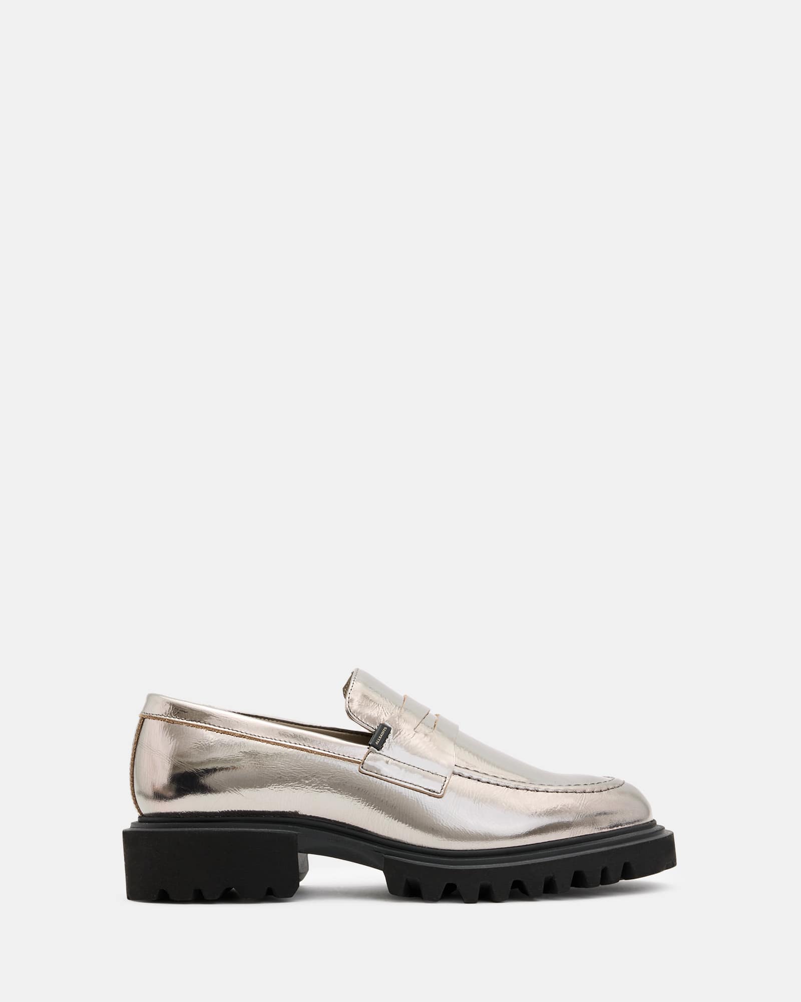 All Saints Lola Leather Loafers Gunmetal Grey