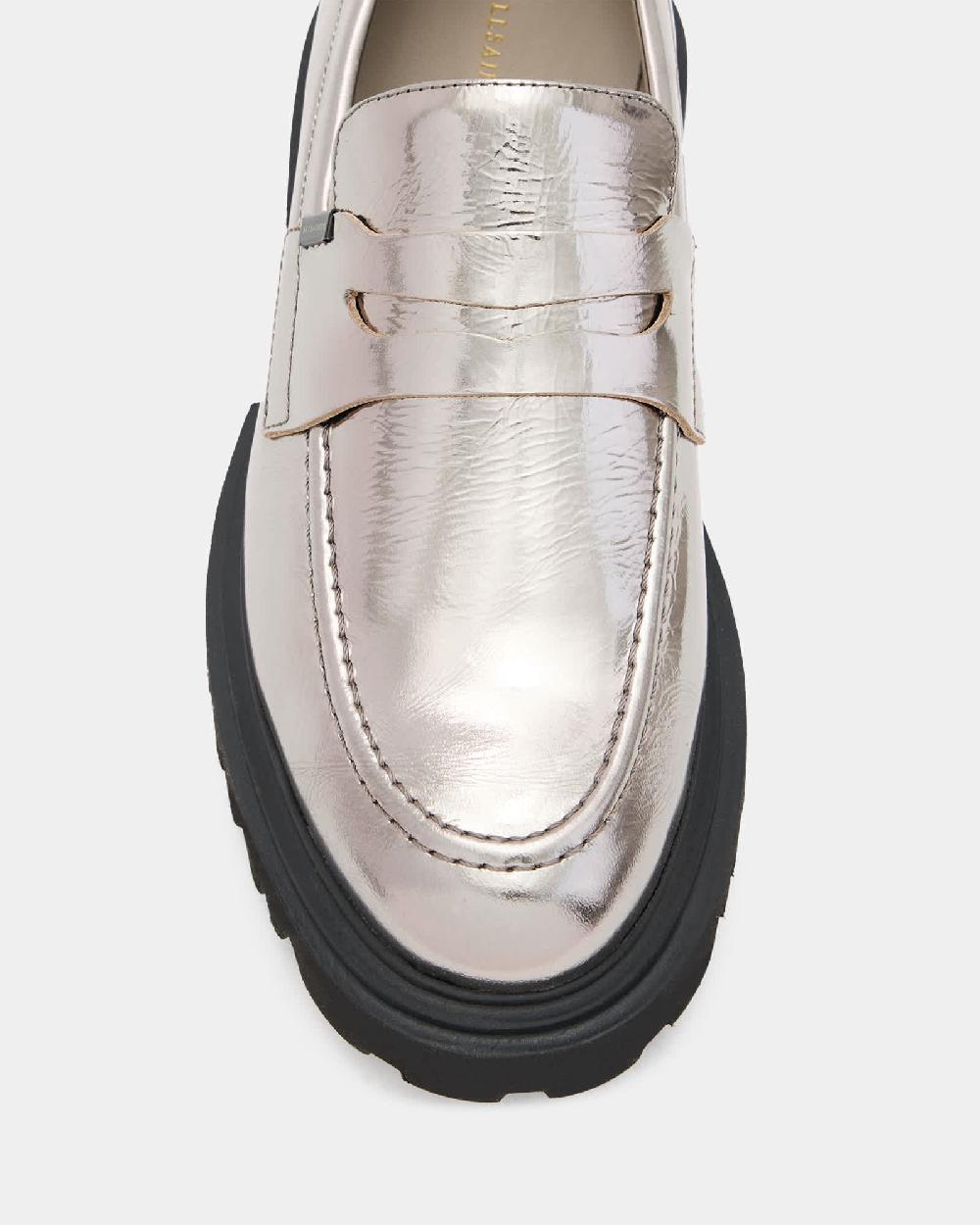 All Saints Lola Leather Loafers Gunmetal Grey