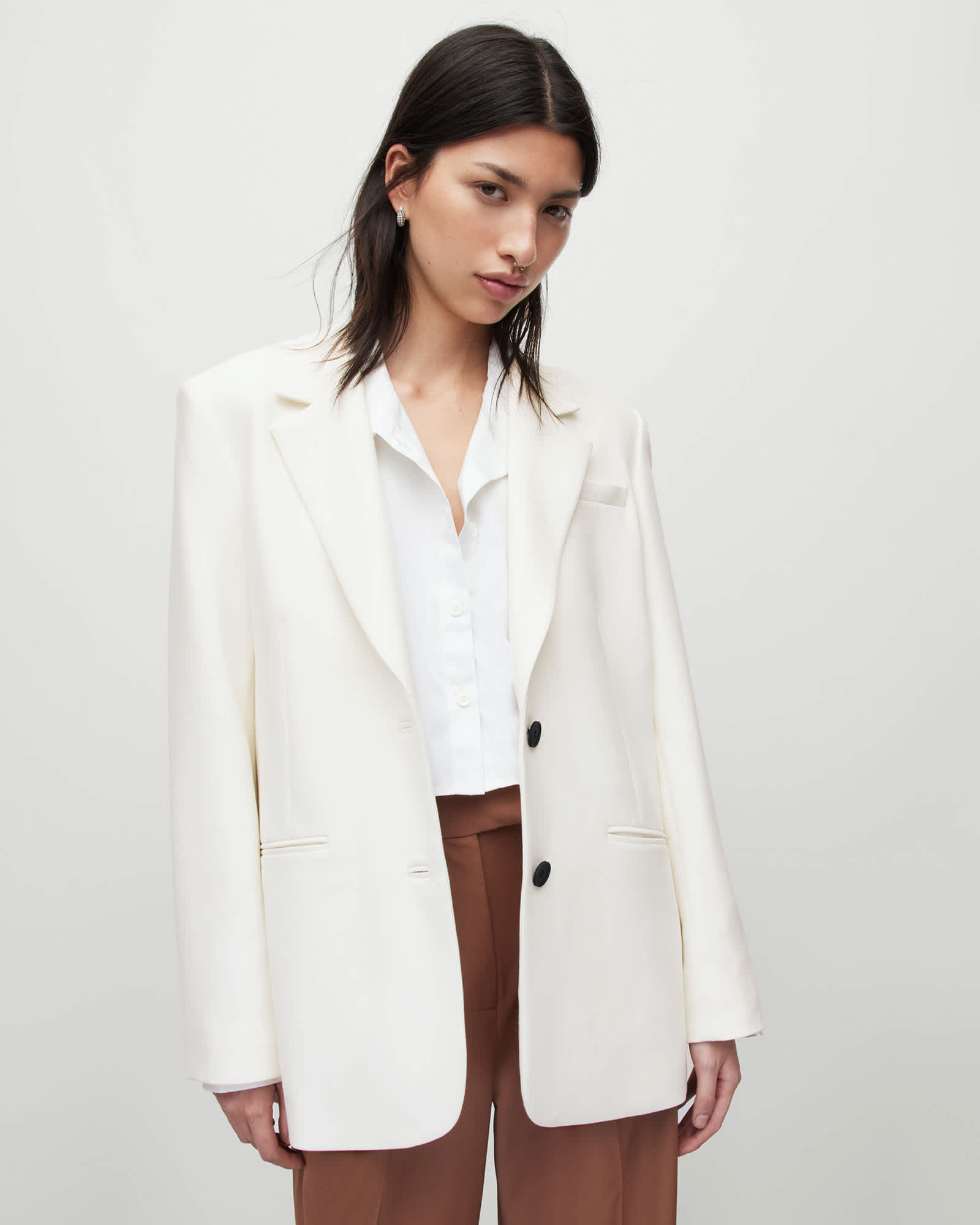 All Saints London Single Breasted Blazer Off White