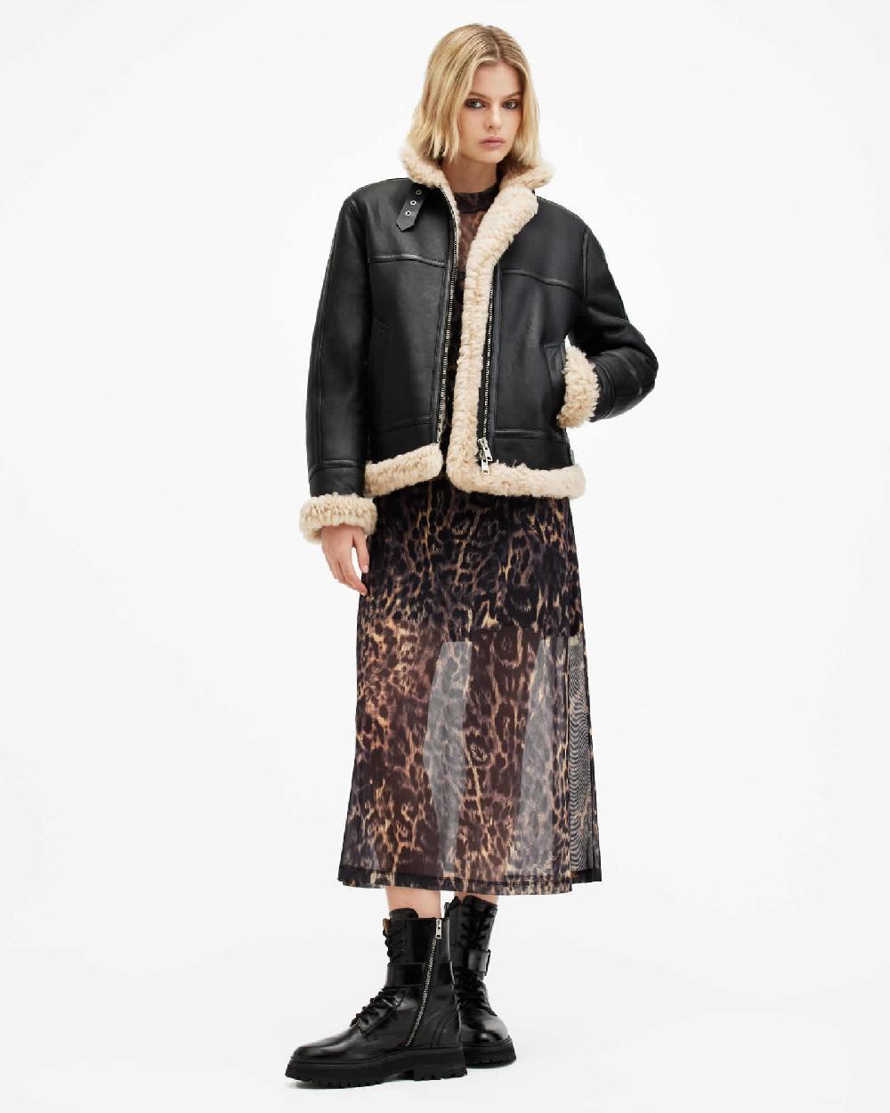 All Saints Lorel Shearling Flying Jacket Black