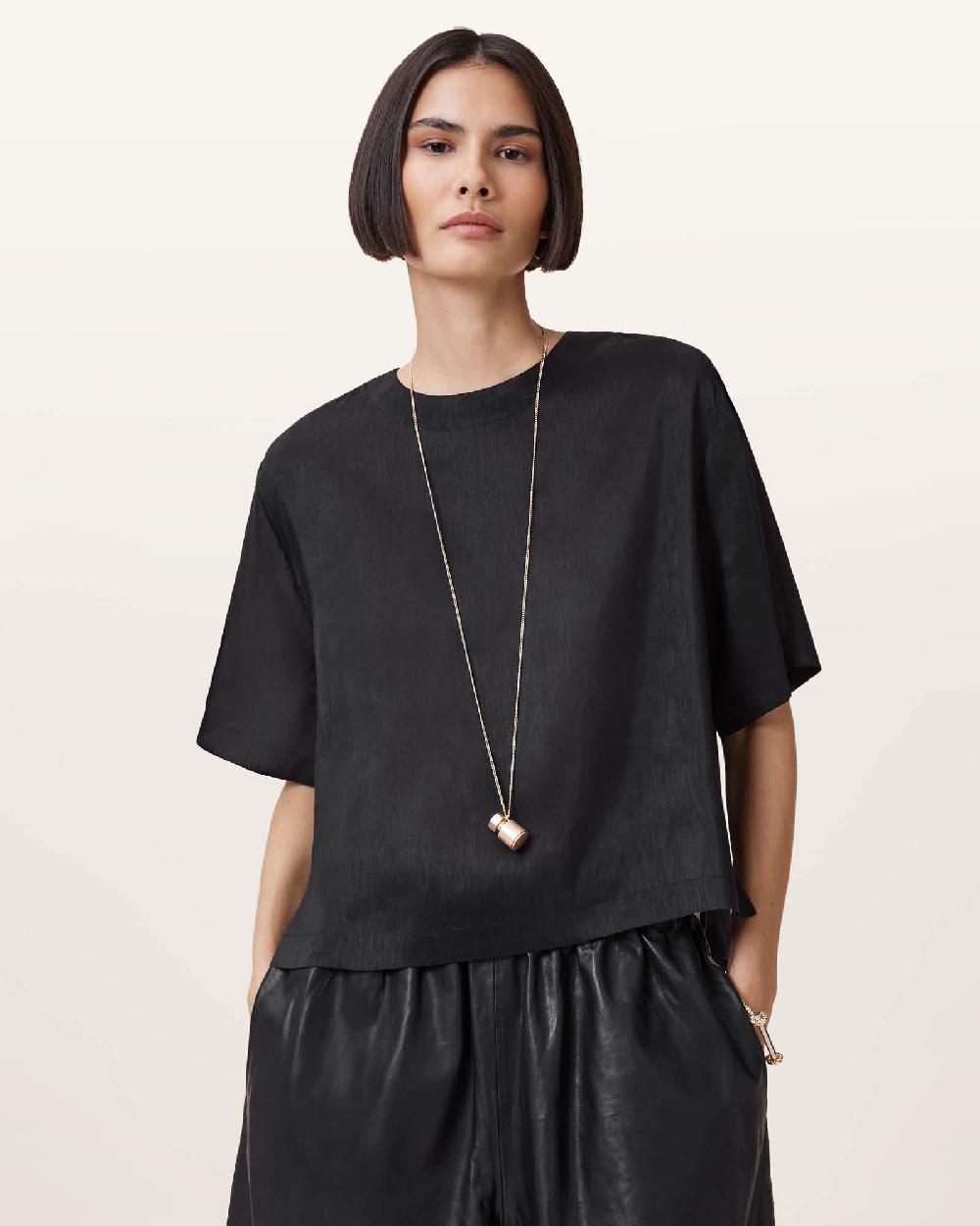 All Saints Lottie Linen T-Shirt Black