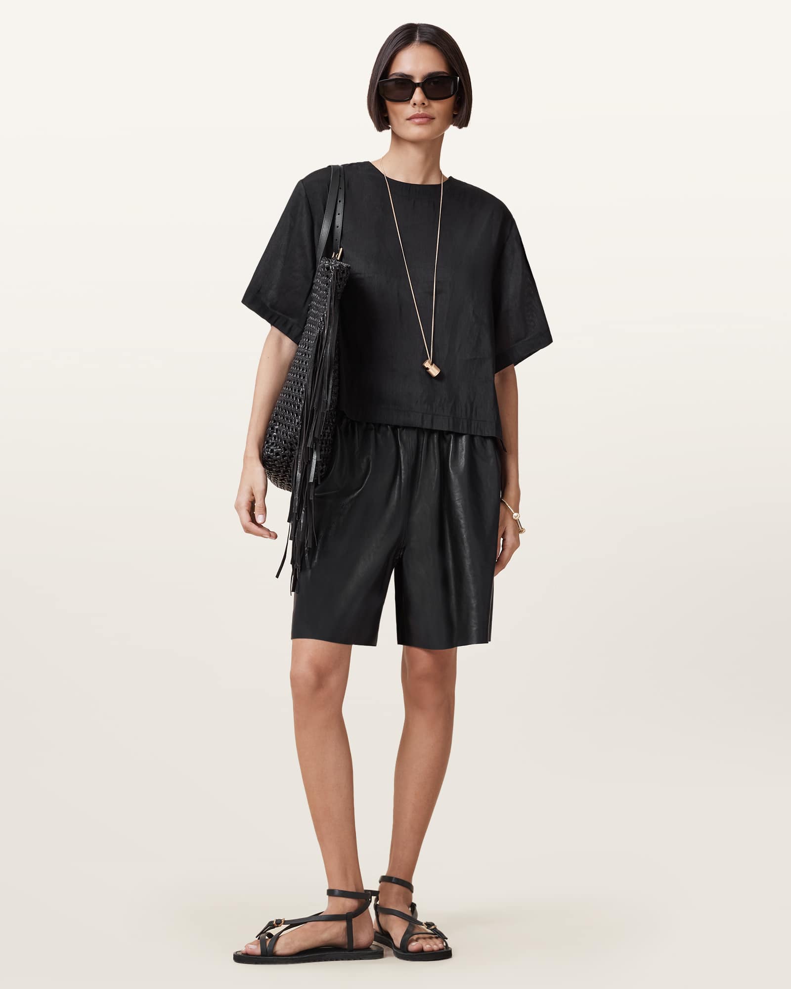 All Saints Lottie Linen T-Shirt Black
