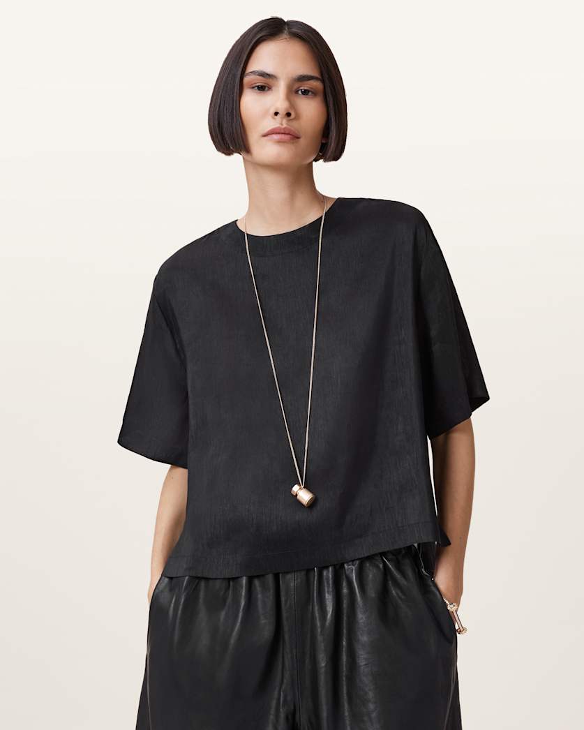 all saints Lottie Linen T-Shirt Black