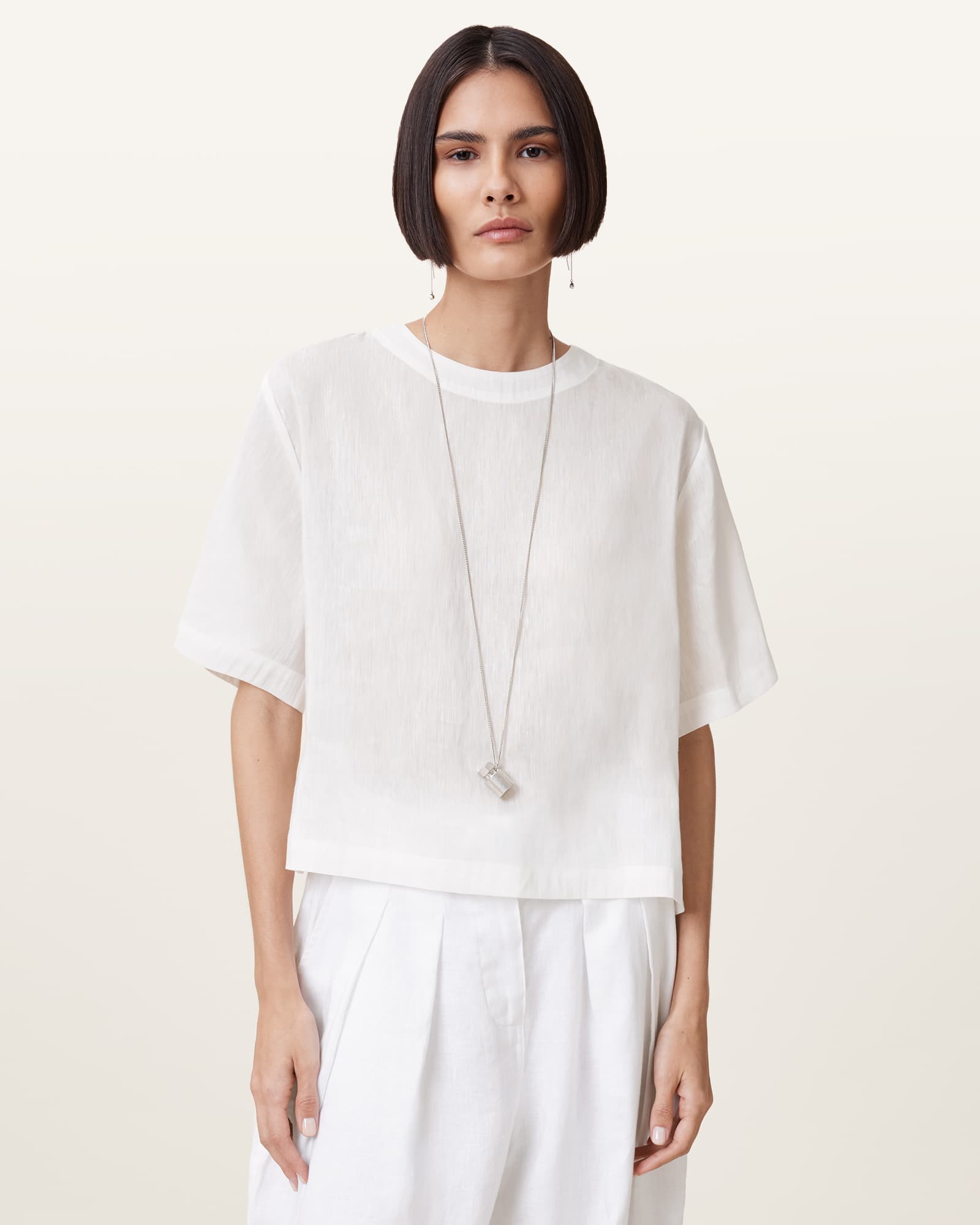 All Saints Lottie Linen T-Shirt Chalk White